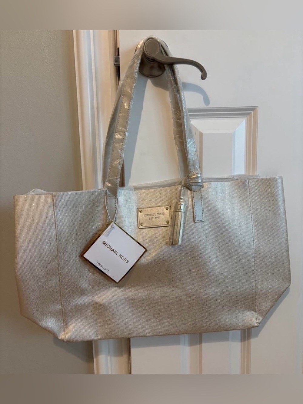 Michael Kors Metallic Silver Tote with Tassel